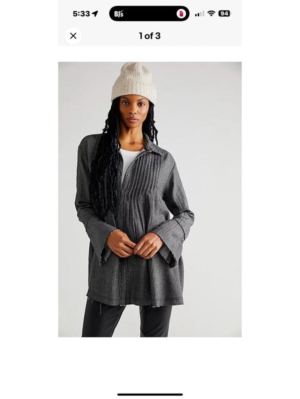 (XS, PTP 20) NWOT FREE PEOPLE WE THE FREE BROOKS PINTUCK TOP (DARK GREY)